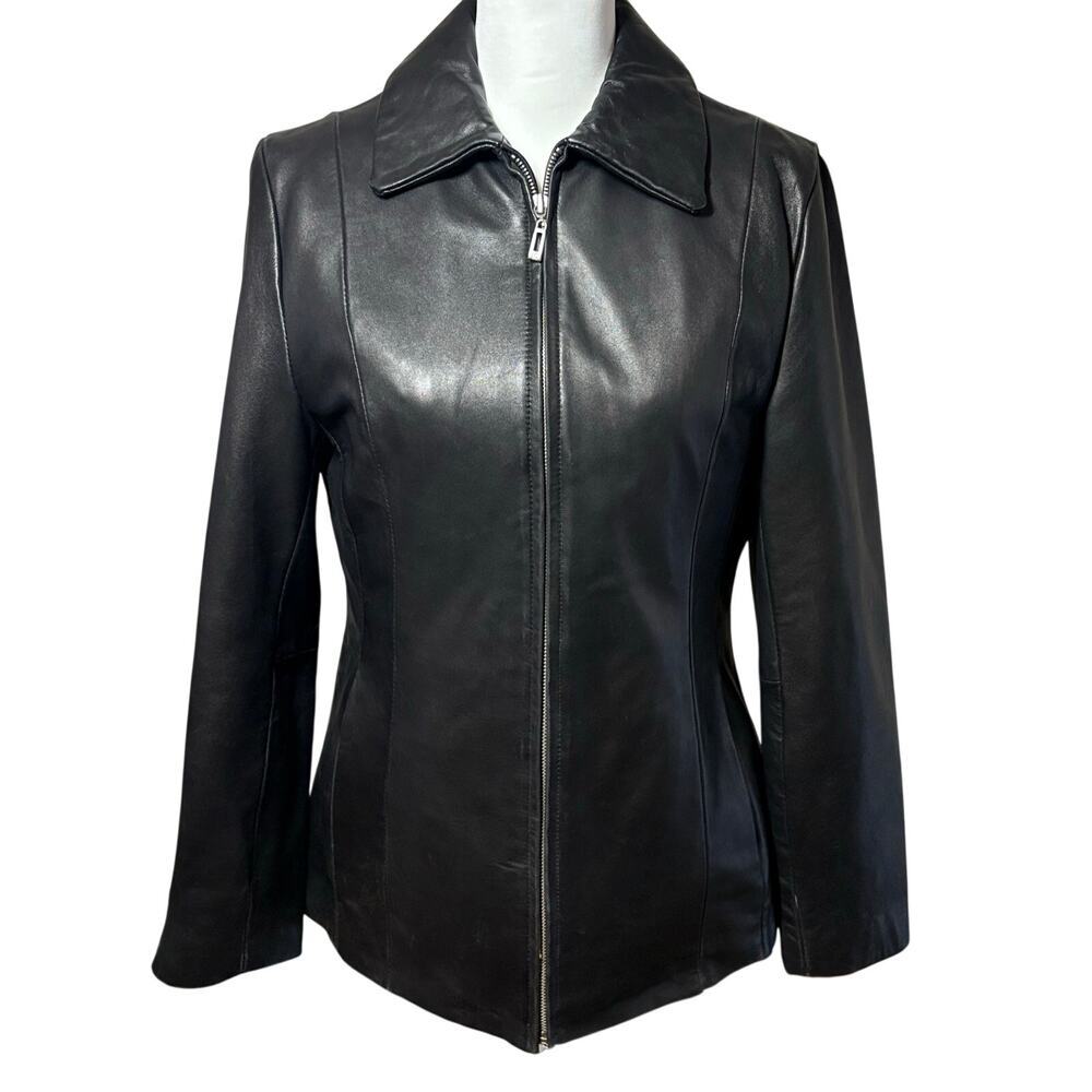Wilsons Leather Fitted Black Jacket M Zip-Out Thinsulate Lining Classic Moto​